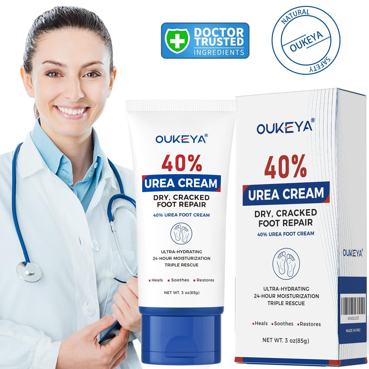OUKEYA Urea Cream 40 Percent Tube 3 Oz, Foot & Hand Cream for Dry Cracked, 40 per Urea Lotion for Feet Maximum Strength - FENGGESTORE20