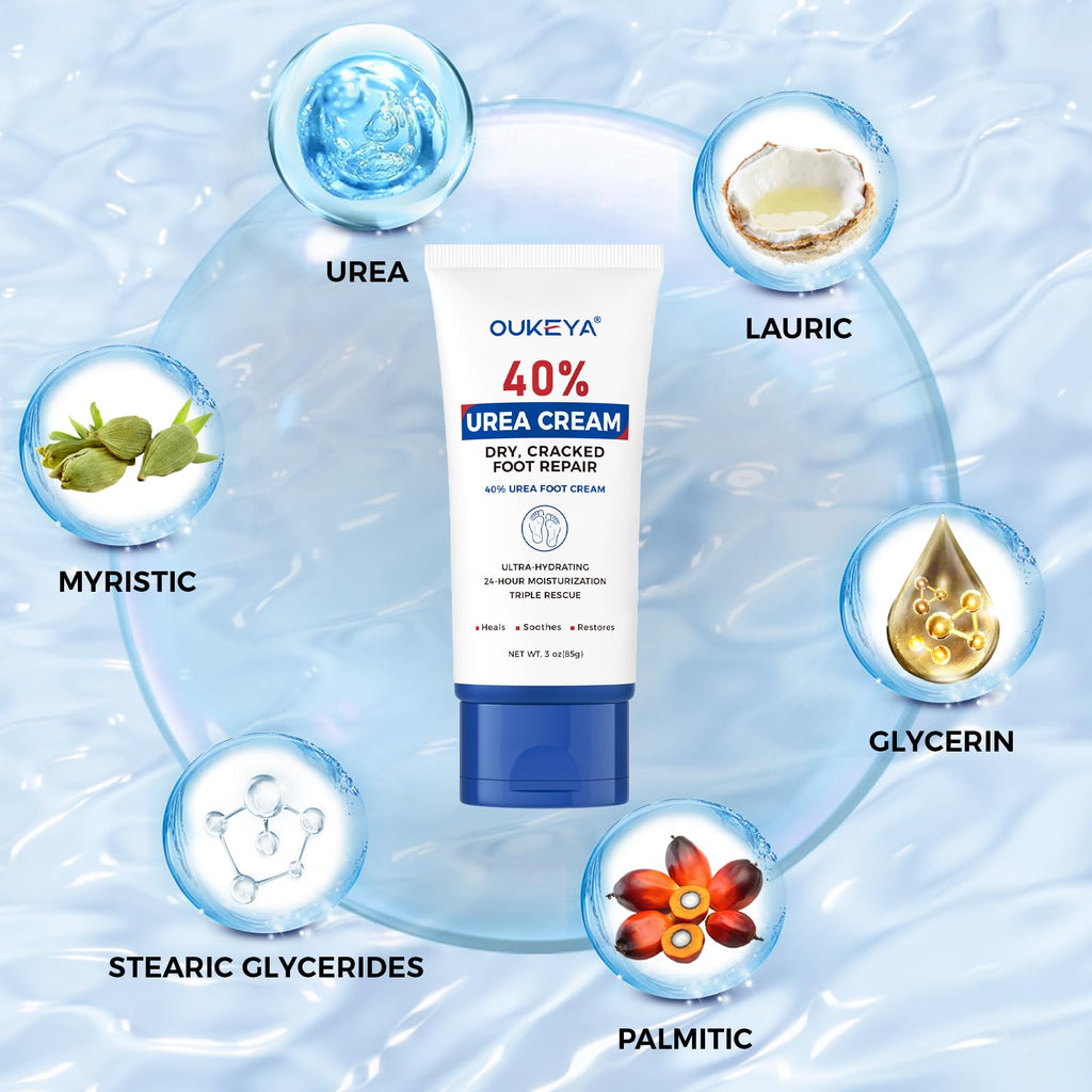 OUKEYA Urea Cream 40 Percent Tube 3 Oz, Foot & Hand Cream for Dry Cracked, 40 per Urea Lotion for Feet Maximum Strength - FENGGESTORE20