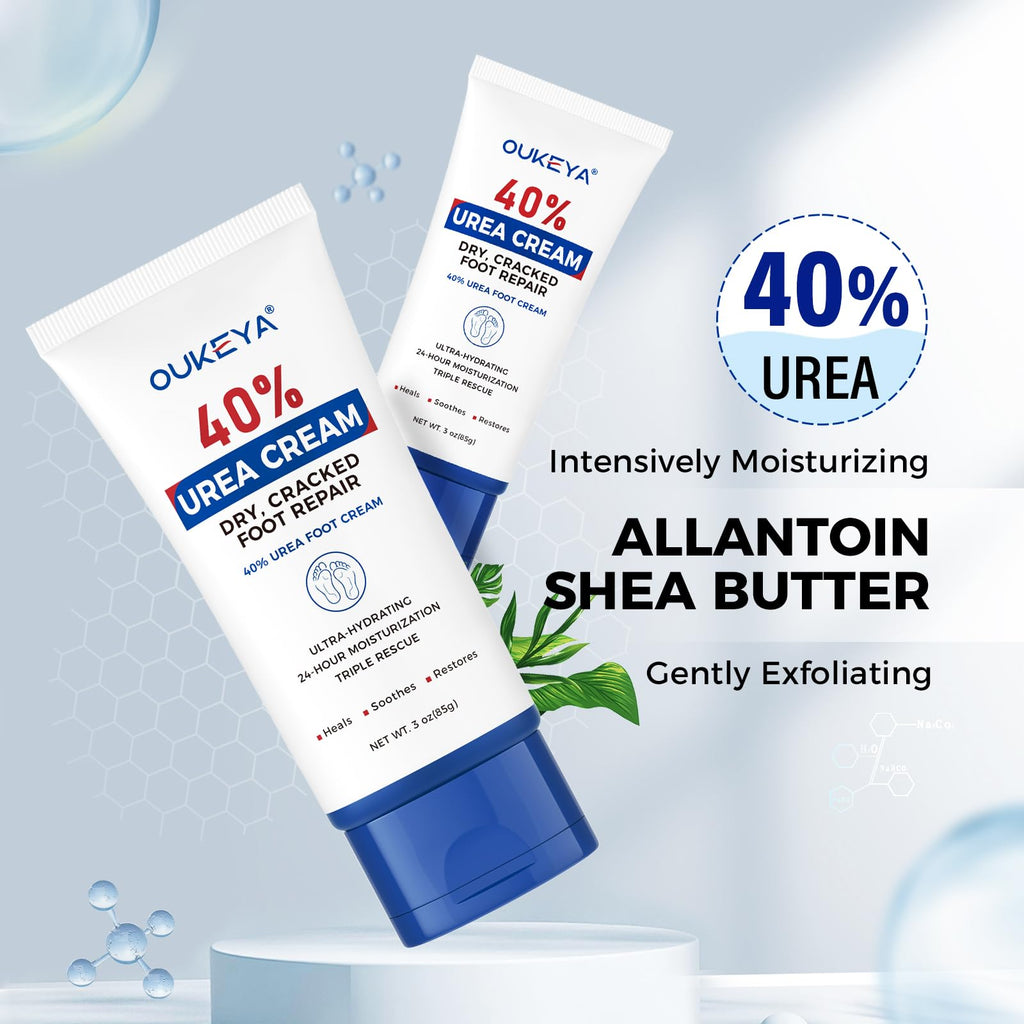 OUKEYA Urea Cream 40 Percent Tube 3 Oz, Foot & Hand Cream for Dry Cracked, 40 per Urea Lotion for Feet Maximum Strength - FENGGESTORE20