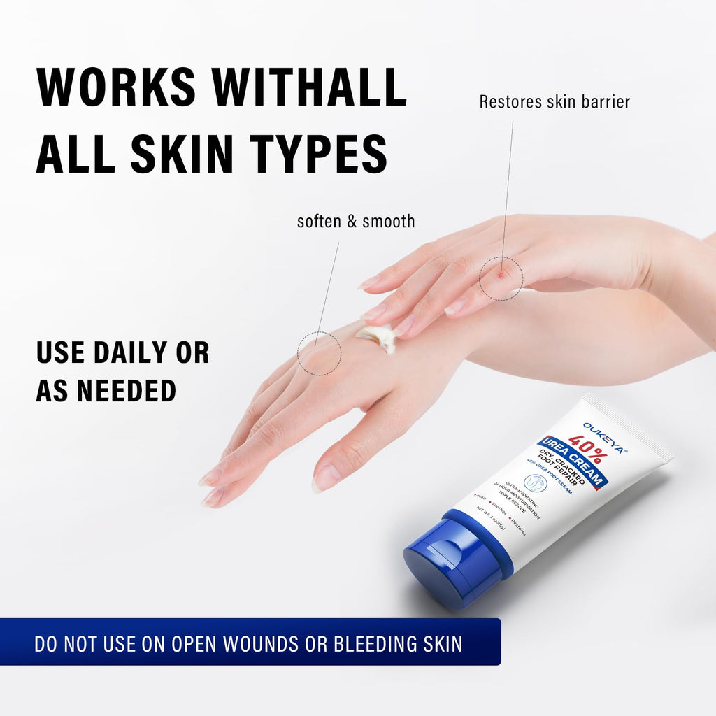 OUKEYA Urea Cream 40 Percent Tube 3 Oz, Foot & Hand Cream for Dry Cracked, 40 per Urea Lotion for Feet Maximum Strength - FENGGESTORE20