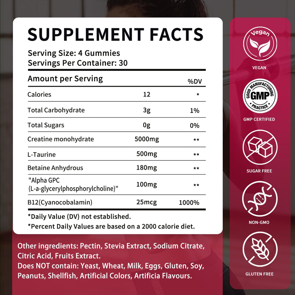 OUYIYUA Creatine Monohydrate Gummies 5000mg for Men & Women - Sugar Free Pre-Workout Supplement, Chewables for Muscle Strength, Muscle Builder - FENGGESTORE20