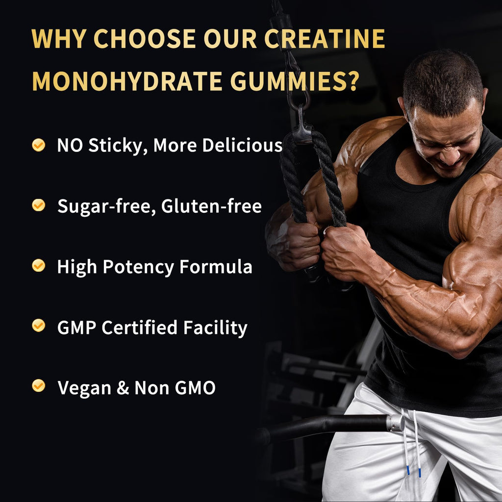 OUYIYUA Creatine Monohydrate Gummies 5000mg for Men & Women - Sugar Free Pre-Workout Supplement, Chewables for Muscle Strength, Muscle Builder - FENGGESTORE20