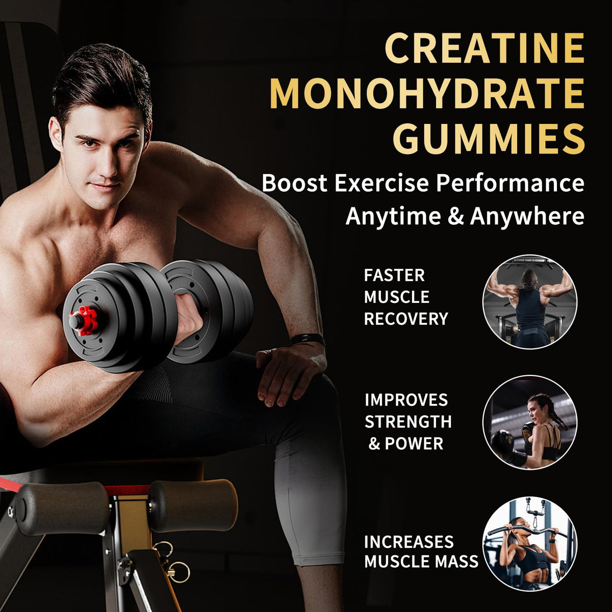 OUYIYUA Creatine Monohydrate Gummies 5000mg for Men & Women - Sugar Free Pre-Workout Supplement, Chewables for Muscle Strength, Muscle Builder - FENGGESTORE20