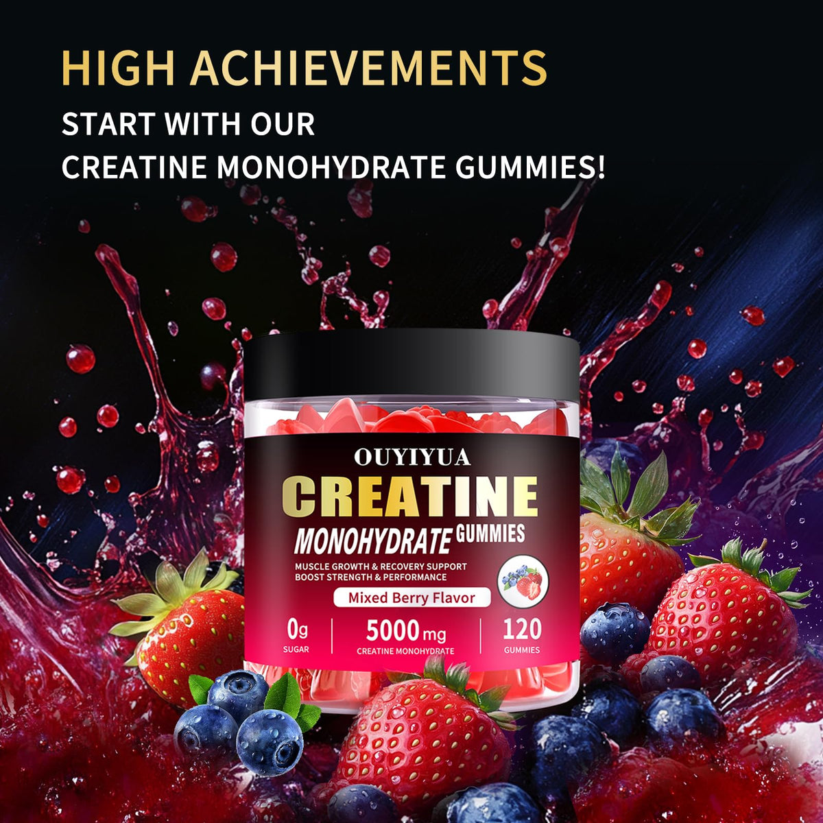 OUYIYUA Creatine Monohydrate Gummies 5000mg for Men & Women - Sugar Free Pre-Workout Supplement, Chewables for Muscle Strength, Muscle Builder - FENGGESTORE20