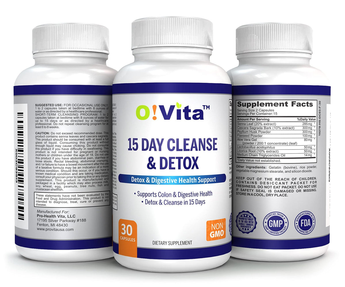 O!VITA 15-Day Cleanse and Detox Supports Digestive and Colon Health, Special Formula with probiotics, fine Herbs Such as Senna Leaf, - FENGGESTORE20