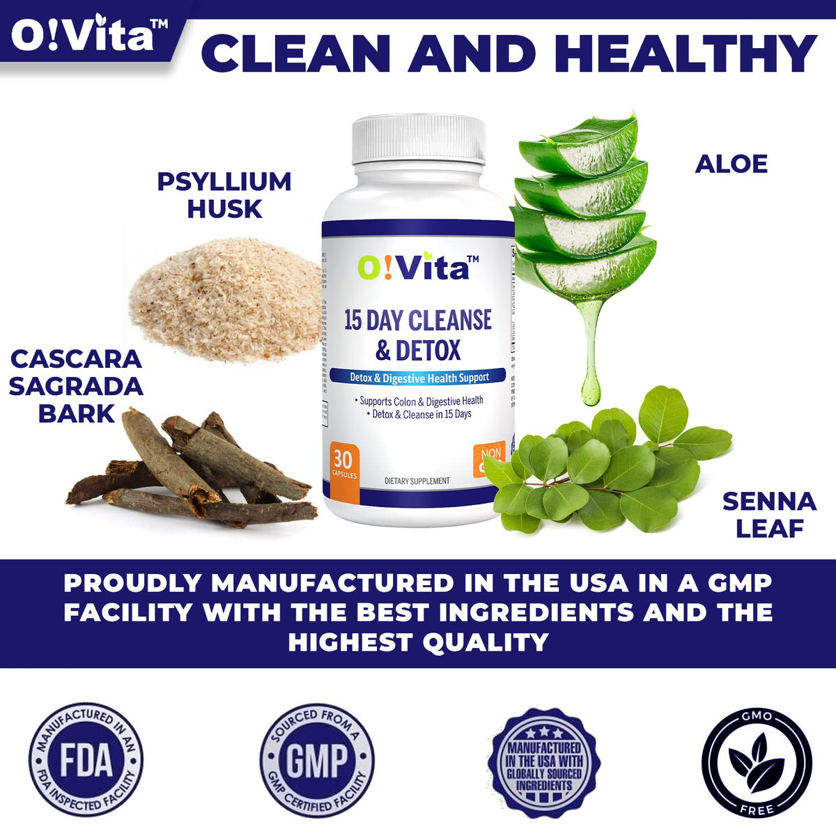 O!VITA 15-Day Cleanse and Detox Supports Digestive and Colon Health, Special Formula with probiotics, fine Herbs Such as Senna Leaf, - FENGGESTORE20