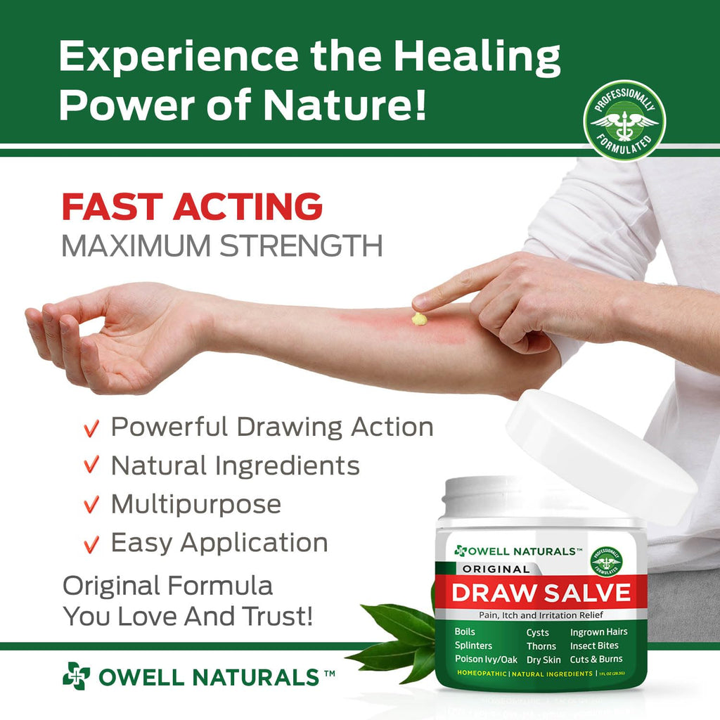 OWELL Naturals Drawing Salve Ointment for Boil & Cyst Removal, Deep Ingrown Hair, Splinter Remover, Bug Spider Bites, Bee Sting, Mosquito Itching, Poison Ivy - FENGGESTORE20
