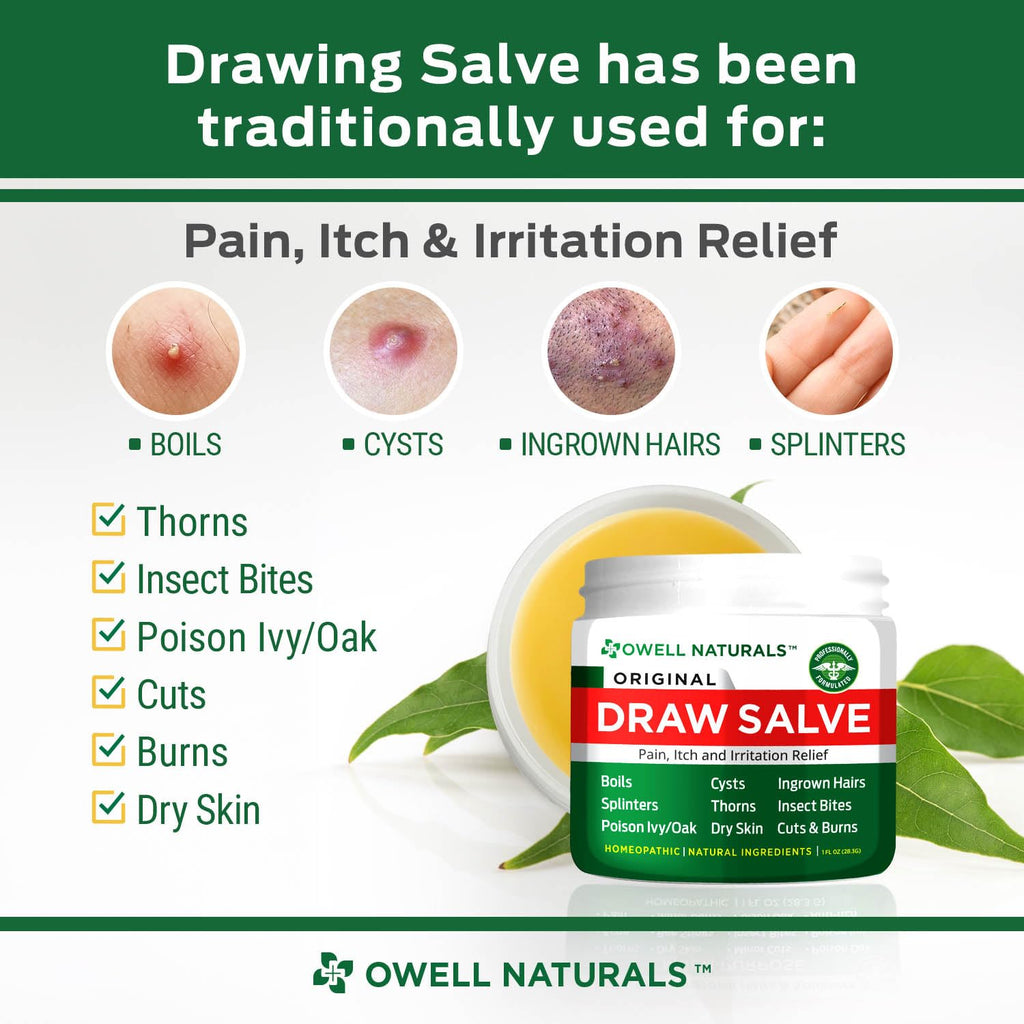 OWELL Naturals Drawing Salve Ointment for Boil & Cyst Removal, Deep Ingrown Hair, Splinter Remover, Bug Spider Bites, Bee Sting, Mosquito Itching, Poison Ivy - FENGGESTORE20