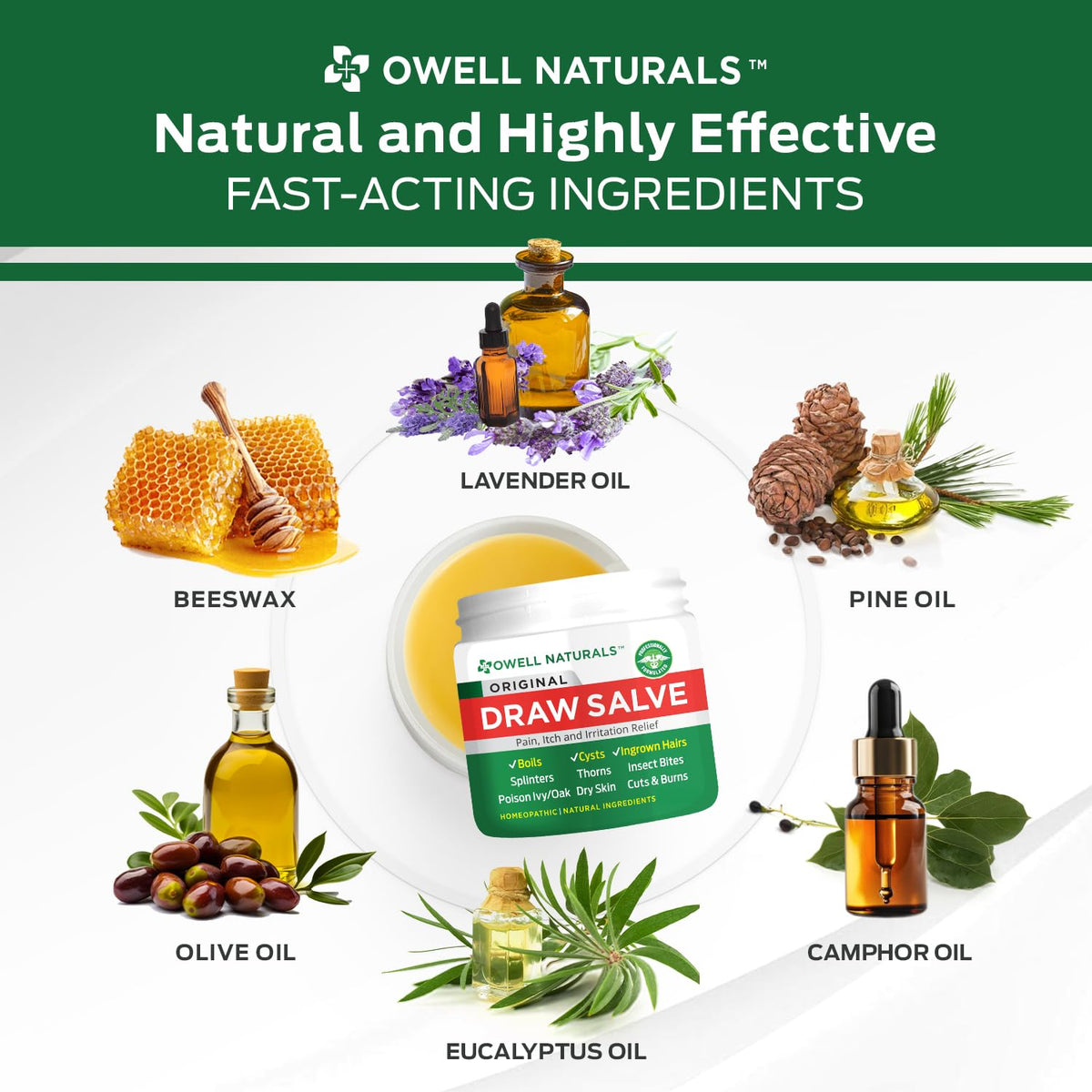 OWELL Naturals Drawing Salve Ointment for Boil & Cyst Removal, Deep Ingrown Hair, Splinter Remover, Bug Spider Bites, Bee Sting, Mosquito Itching, Poison Ivy - FENGGESTORE20