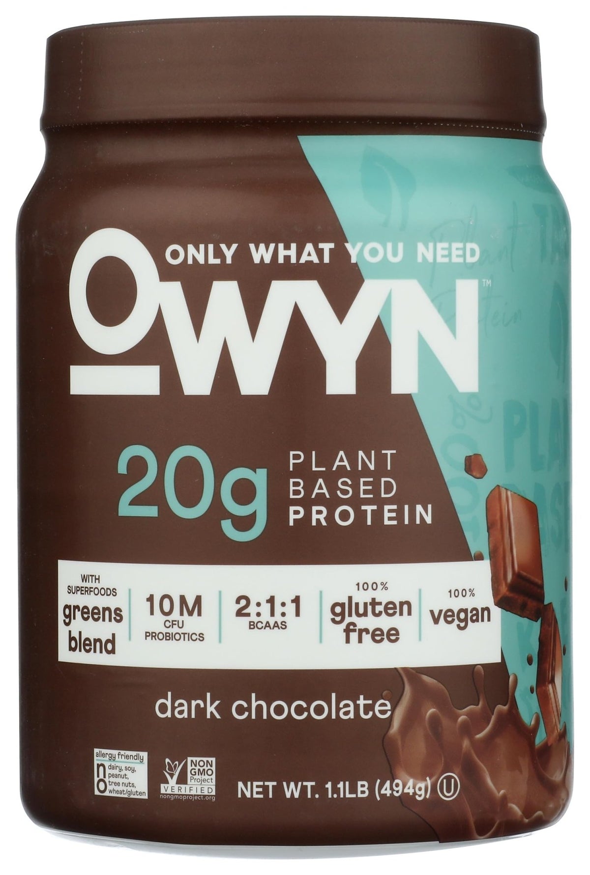 OWYN Only What You Need Plant-Based Protein Powder, Dark Chocolate, 1.17 lbs - FENGGESTORE20