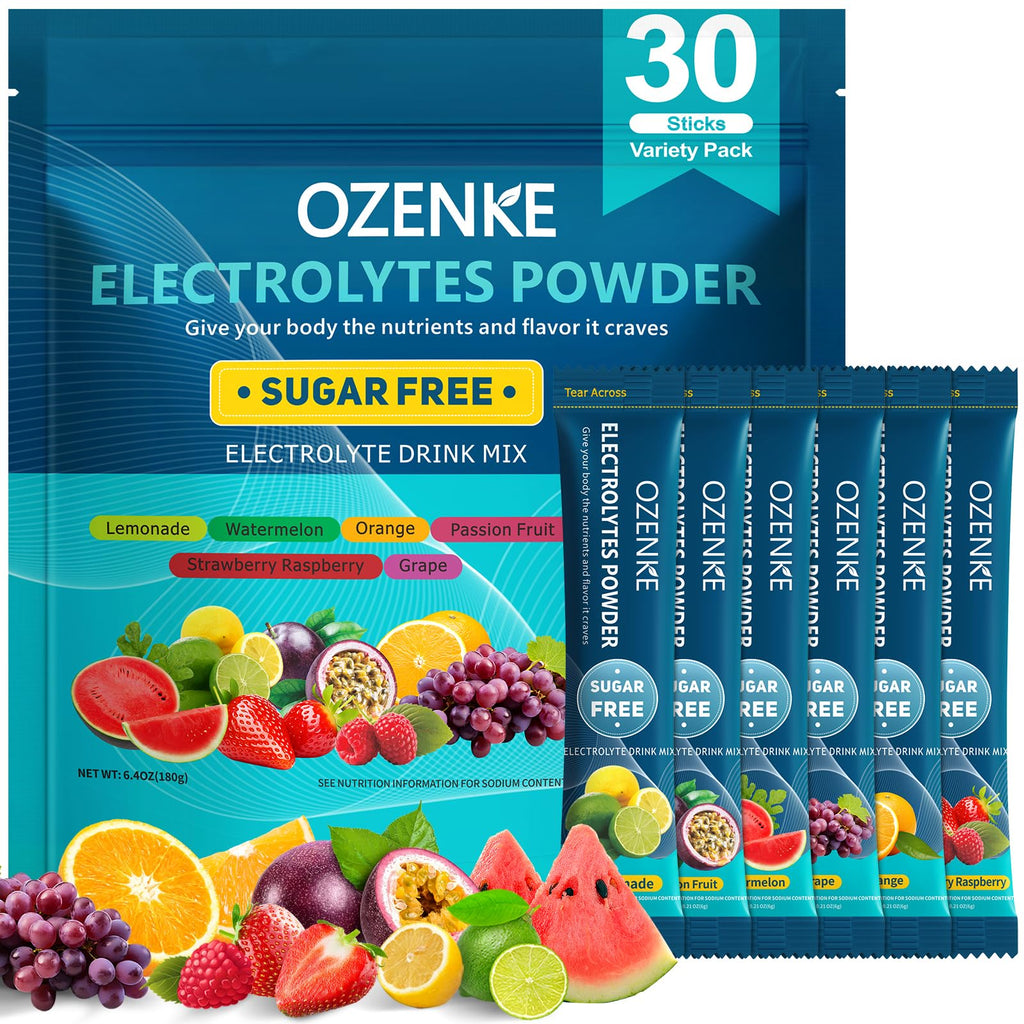 OZENKE Electrolytes Powder Packets, 30 Sticks Hydration Packets Sugar Free, Electrolyte Drink Mix Travel Electrolyte Packets - FENGGESTORE20