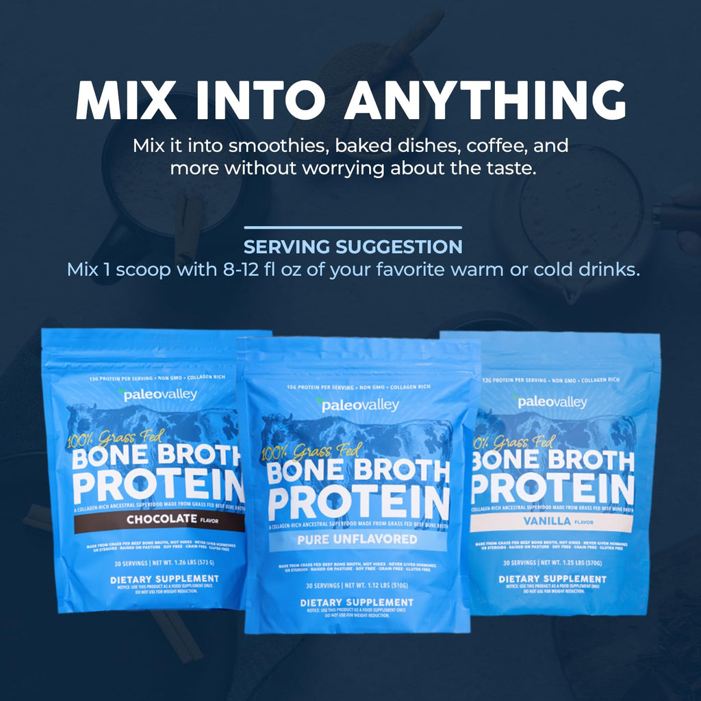 Paleovalley 100% Grass Fed Beef Bone Broth Protein Powder - Rich in Collagen Peptides for Hair, Skin, Gut Health, Bone and Joint Support - FENGGESTORE20