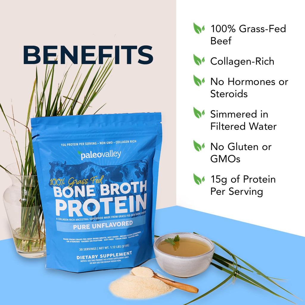 Paleovalley 100% Grass Fed Beef Bone Broth Protein Powder - Rich in Collagen Peptides for Hair, Skin, Gut Health, Bone and Joint Support - FENGGESTORE20