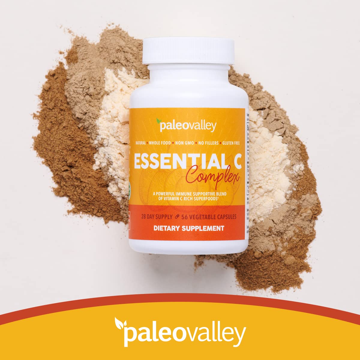 Paleovalley Essential C Complex - Vitamin C Supplement for Immune Support - 1 Pack, 450mg - Organic Superfoods Unripe Acerola Cherry, Camu Camu, Amla Berry - FENGGESTORE20