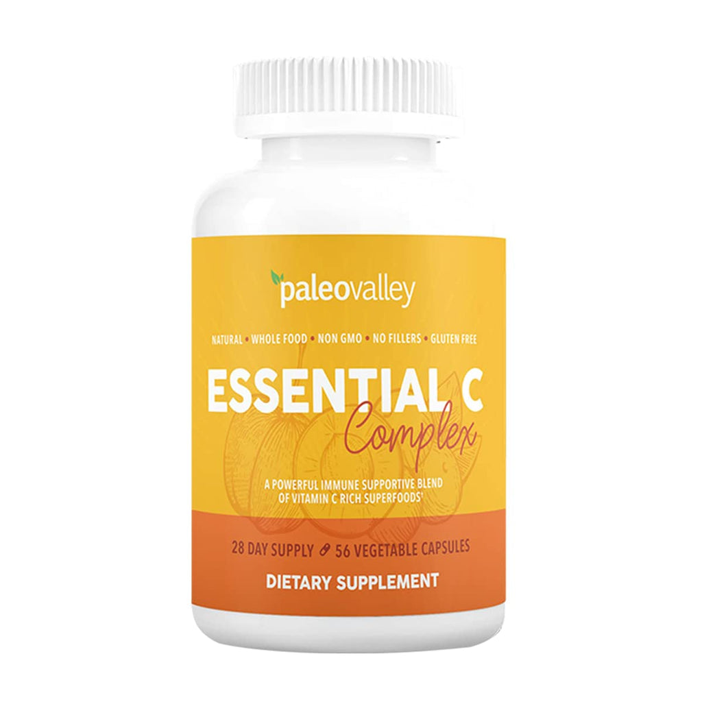 Paleovalley Essential C Complex - Vitamin C Supplement for Immune Support - 1 Pack, 450mg - Organic Superfoods Unripe Acerola Cherry, Camu Camu, Amla Berry - FENGGESTORE20