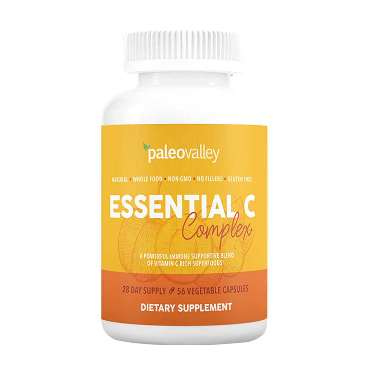 Paleovalley Essential C Complex - Vitamin C Supplement for Immune Support - 1 Pack, 450mg - Organic Superfoods Unripe Acerola Cherry, Camu Camu, Amla Berry - FENGGESTORE20