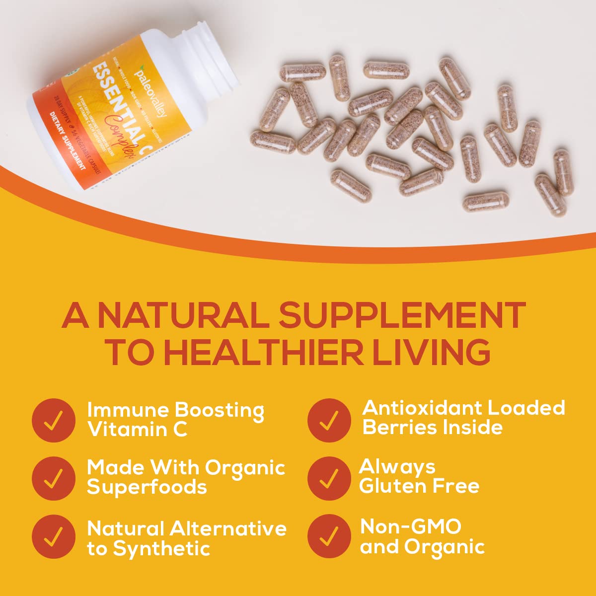 Paleovalley Essential C Complex - Vitamin C Supplement for Immune Support - 1 Pack, 450mg - Organic Superfoods Unripe Acerola Cherry, Camu Camu, Amla Berry - FENGGESTORE20