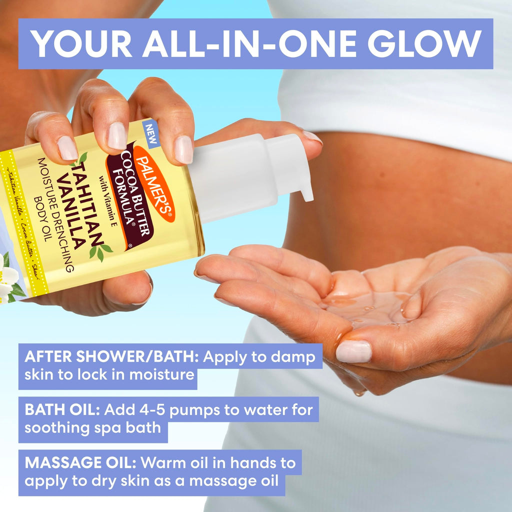 Palmer's Cocoa Butter Formula Body Oil, Moisture Drenching Tahitian Vanilla, 6.5 Oz, 72Hr Hydration with Shea Butter & Vitamin E for Softer Skin - FENGGESTORE20