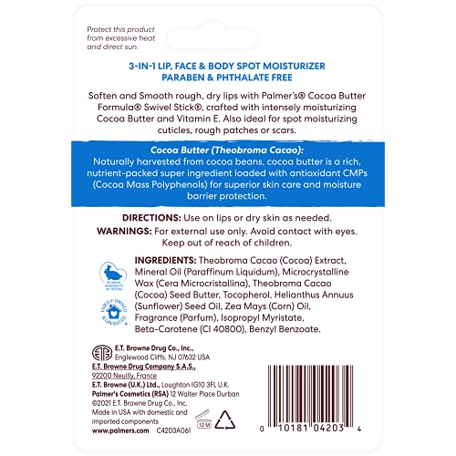 Palmer's Cocoa Butter Formula Moisturizing Swivel Stick with Vitamin E, Lip Balm for Valentine's Day, Face & Body Moisturizer Stick - FENGGESTORE20