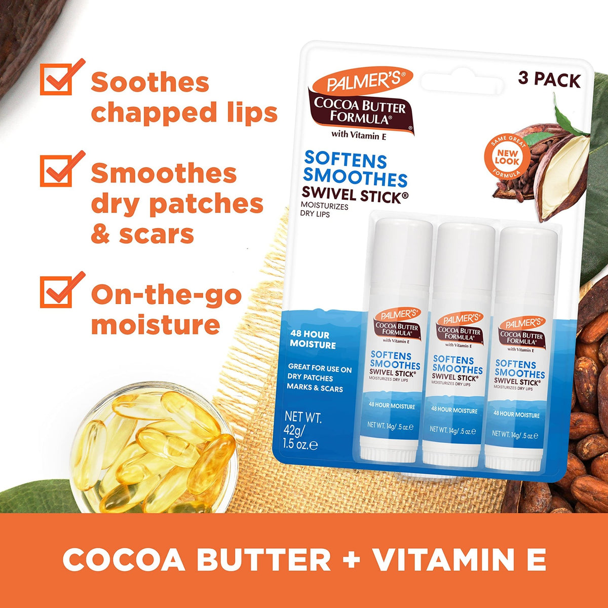 Palmer's Cocoa Butter Formula Moisturizing Swivel Stick with Vitamin E, Lip Balm for Valentine's Day, Face & Body Moisturizer Stick - FENGGESTORE20