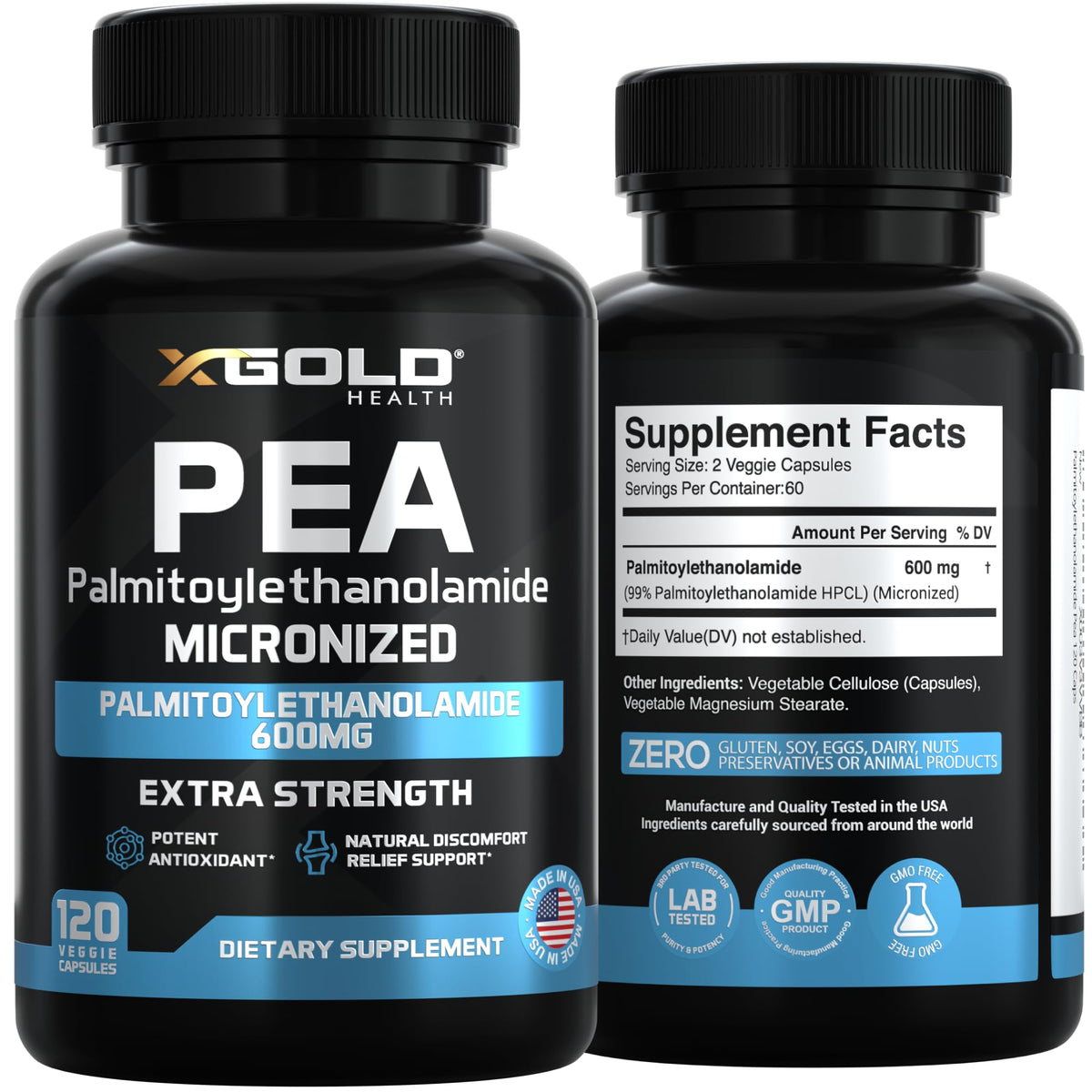 Palmitoylethanolamide Pea Supplement 600 mg | Micronized Pea 99% Highly Purified and Bioavailable | Made in USA | Supplement for Men and Women - 120 Capsules - FENGGESTORE20