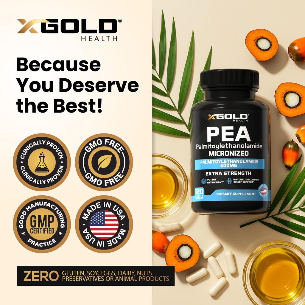Palmitoylethanolamide Pea Supplement 600 mg | Micronized Pea 99% Highly Purified and Bioavailable | Made in USA | Supplement for Men and Women - 120 Capsules - FENGGESTORE20