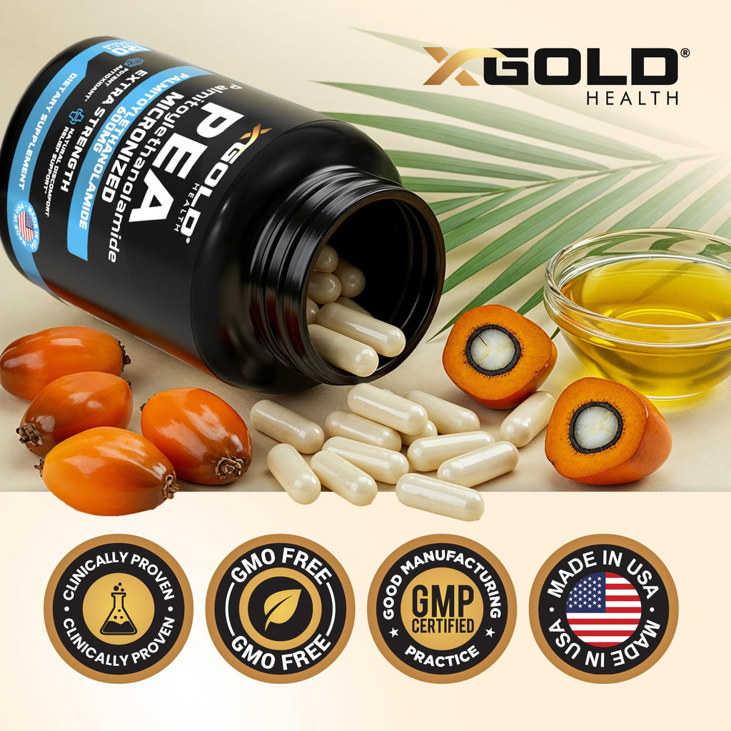 Palmitoylethanolamide Pea Supplement 600 mg | Micronized Pea 99% Highly Purified and Bioavailable | Made in USA | Supplement for Men and Women - 120 Capsules - FENGGESTORE20