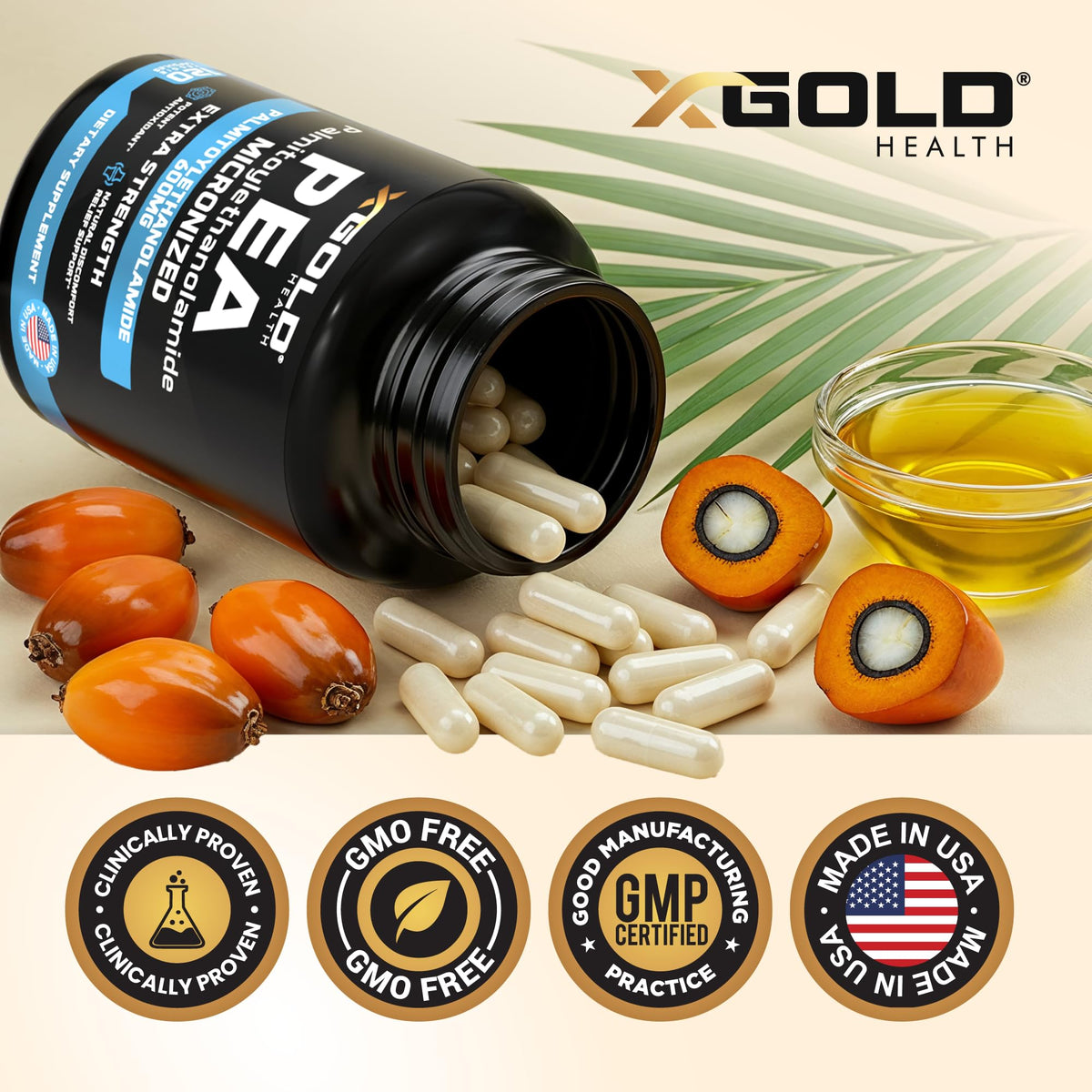 Palmitoylethanolamide Pea Supplement 600 mg | Micronized Pea 99% Highly Purified and Bioavailable | Made in USA | Supplement for Men and Women - 120 Capsules - FENGGESTORE20