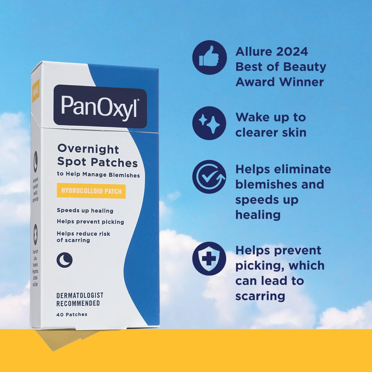 PanOxyl PM Overnight Spot Patches, Advanced Hydrocolloid Healing Technology, Fragrance Free, 40 Count Pack of 1 - FENGGESTORE20