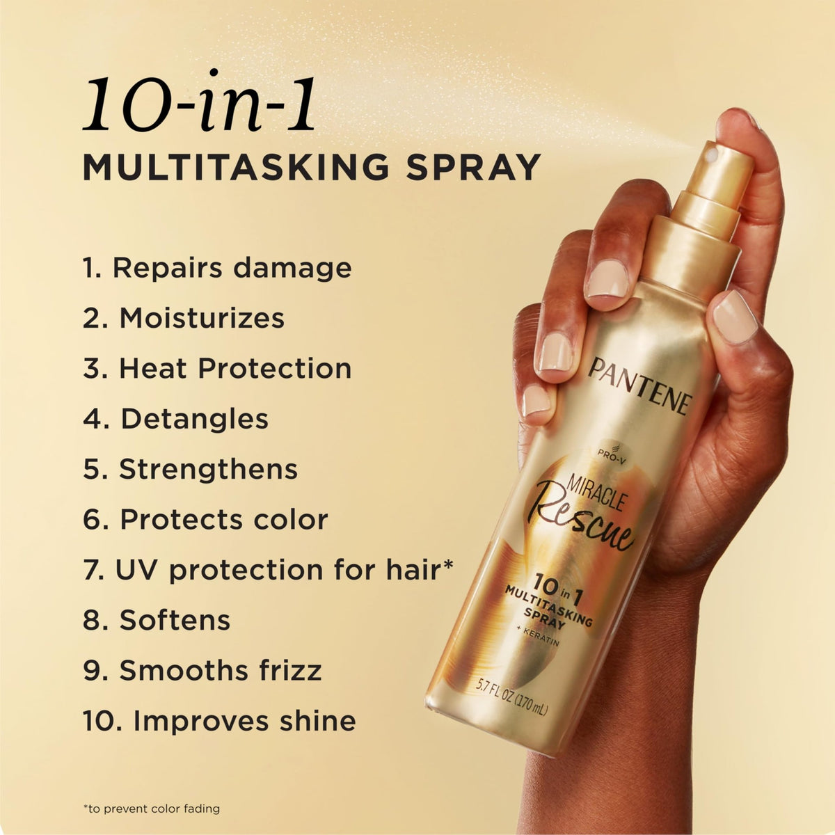 Pantene Miracle Rescue 10in1 Multitasking Spray - Heat Protection, Detangles, Repairs Damaged, Dry Hair, Improves Shine, Leave-In Conditioning Treatment with Keratin and Pro-Vitamin B5, 5.7 oz - FENGGESTORE20