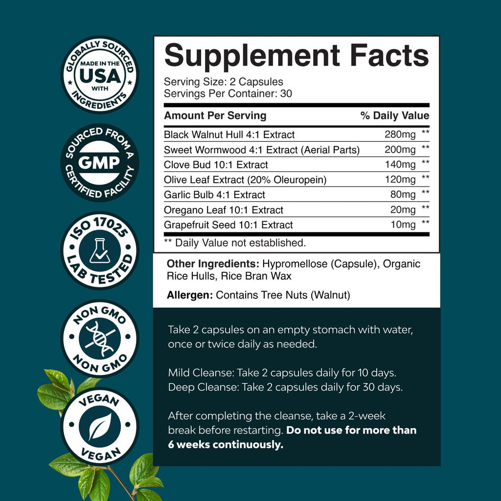 PARA-X Herbal Gut Health Supplement - Immune Support with Black Walnut Wormwood & Cloves - Supports Digestive Health & Gut Health for Women & Men - FENGGESTORE20