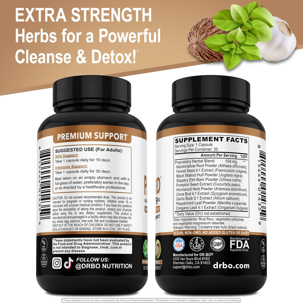 ParaGuard Cleanse Detox Pills - Extra Strength Intestinal Guard Formula Supplement, Black Walnut Wormwood Clove & Oregano - Adults Natural Herbal - FENGGESTORE20