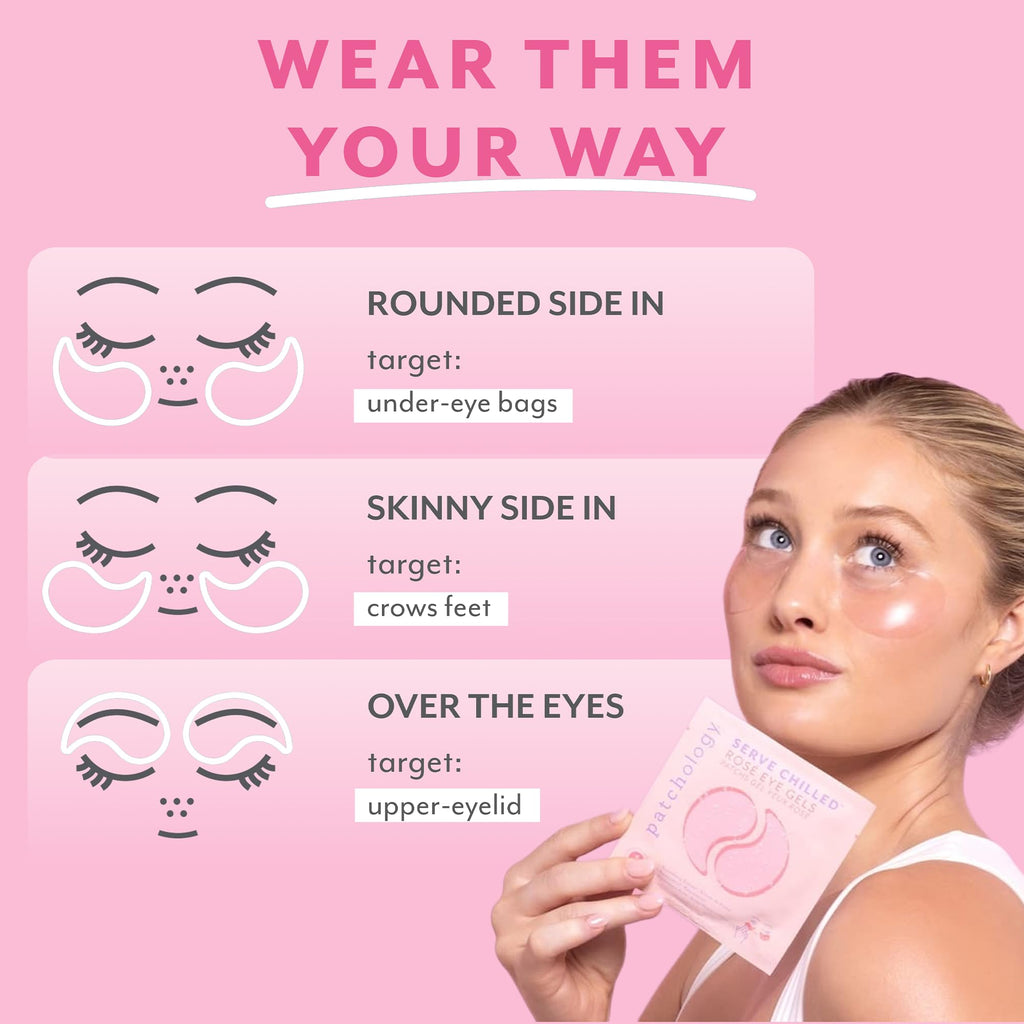 Patchology Serve Chilled Rosé Hydrating Under Eye Patches – Hyaluronic Acid & Antioxidant-Infused Eye Masks to Reduce Dark Circles - FENGGESTORE20