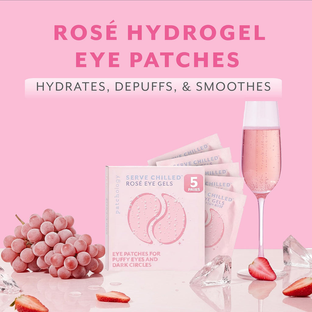 Patchology Serve Chilled Rosé Hydrating Under Eye Patches – Hyaluronic Acid & Antioxidant-Infused Eye Masks to Reduce Dark Circles - FENGGESTORE20