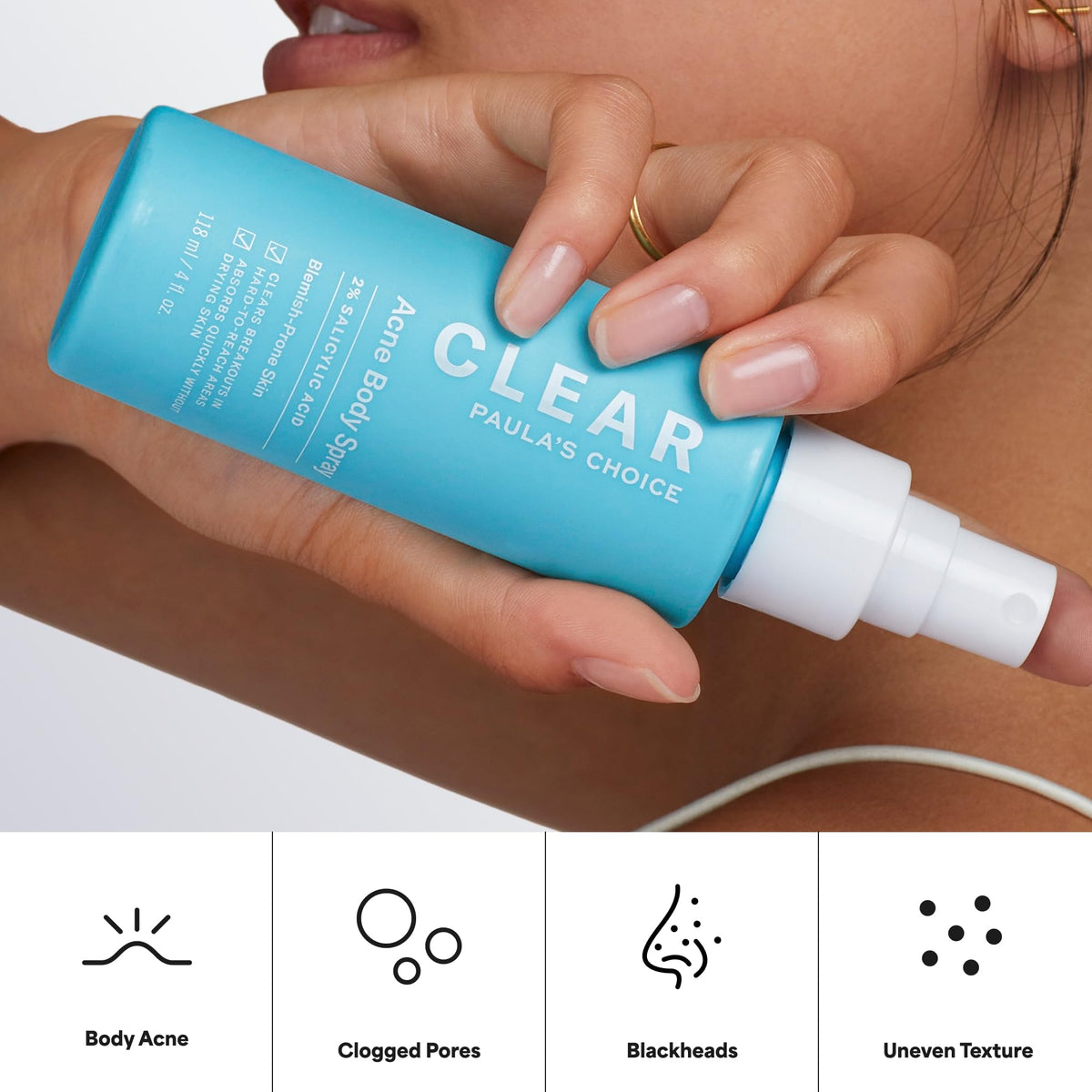 Paula's Choice CLEAR Exfoliating Back & Body Acne Spray, Bacne Spray with 2% BHA Salicylic Acid Back Acne Treatment for Clogged Pores - FENGGESTORE20
