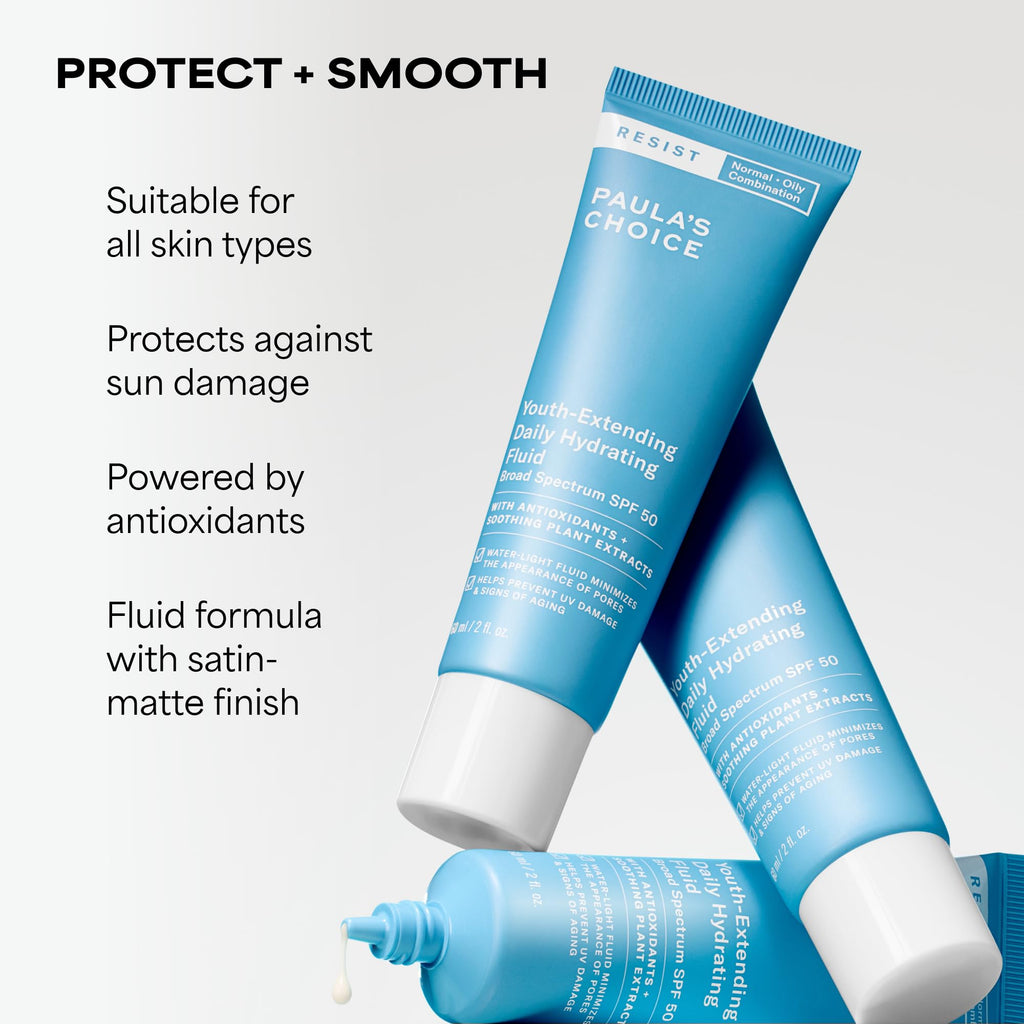 Paula's Choice RESIST Daily Hydrating Fluid Face Moisturizer with SPF 50 Sunscreen, Face Sunscreen for Oily Skin, Chamomile & Vitamin E, UVA/UVB Protection, Fragrance-Free, TSA Friendly, 2 Fl Oz - FENGGESTORE20