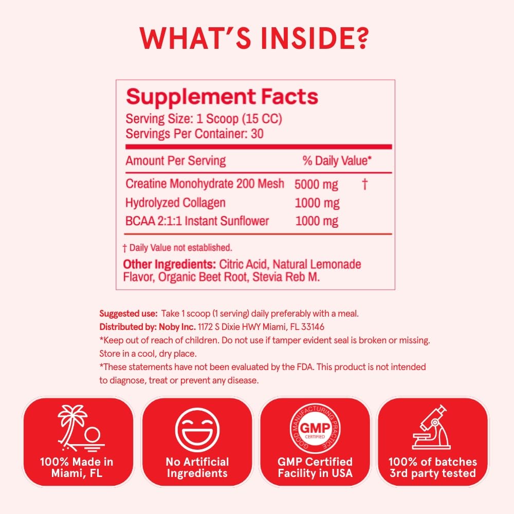 Peach Perfect Creatine Blend for Women – Micronized Creatine Monohydrate with BCAA & Collagen for Glute Strength Support – Pink Lemonade – 30 Servings - FENGGESTORE20