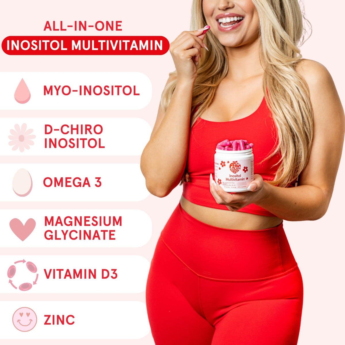 Peach Perfect Inositol Multivitamin – Myo-Inositol & D-Chiro 40:1 Blend, Omega-3, Vitamin D3, Magnesium, Zinc – Supports Women’s Health - FENGGESTORE20