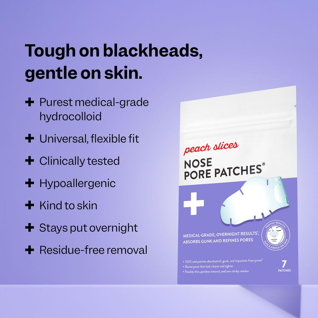 Peach Slices - Nose Pore Patches (7 ct) - Overnight Blackhead Remover - Pore Strips - Absorbs Gunk - Thin, Flexible & Painless - Hydrocolloid Patches - FENGGESTORE20