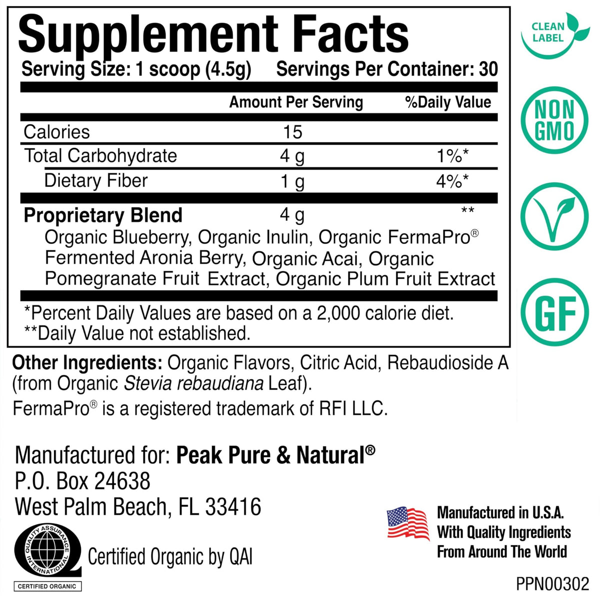 Peak Organic Superfruits - Polyphenol Rich Superfood Powder - Non-GMO Fermented Aronia Berry, Acai, Blueberry, Pomegranate, and Plum - Aging, Metabolic Health, Heart Health (30 Servings) - FENGGESTORE20