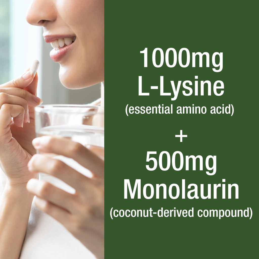 Peak Performance L Lysine 1000mg + Monolaurin 500mg High Potency Supplement for Lips, Skin, & Immune Support - L-Lysine 2-in-1 Bioavailable Supplements - FENGGESTORE20