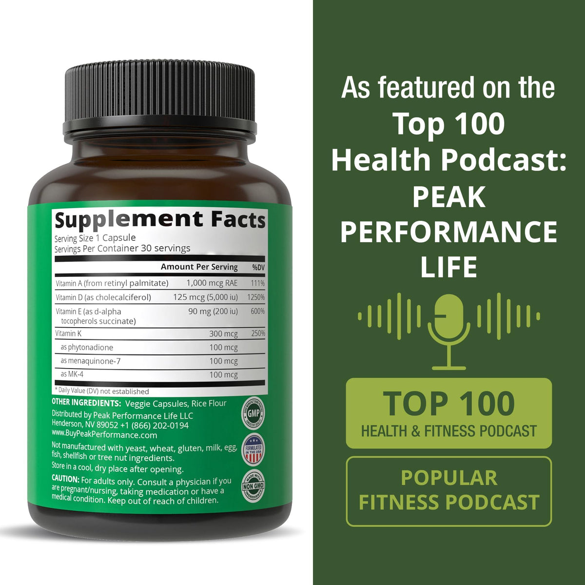 Peak Performance Vitamins D 5,000 iu + A + K + E All in 1 Easy to Swallow Vegan Capsule. ADK Vitamin Supplement with E D3 K2. Essential Vitamins for Mood - FENGGESTORE20