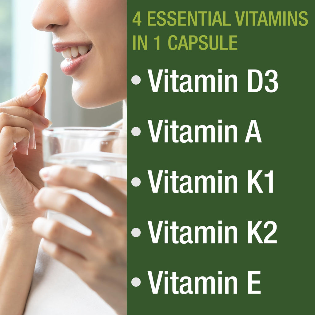 Peak Performance Vitamins D 5,000 iu + A + K + E All in 1 Easy to Swallow Vegan Capsule. ADK Vitamin Supplement with E D3 K2. Essential Vitamins for Mood - FENGGESTORE20