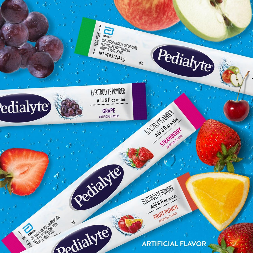 Pedialyte Electrolyte Powder, Hydration Drink for Kids & Adults, Variety Pack: Strawberry, Fruit Punch, Grape, and Apple, 24 Powder Packets - FENGGESTORE20