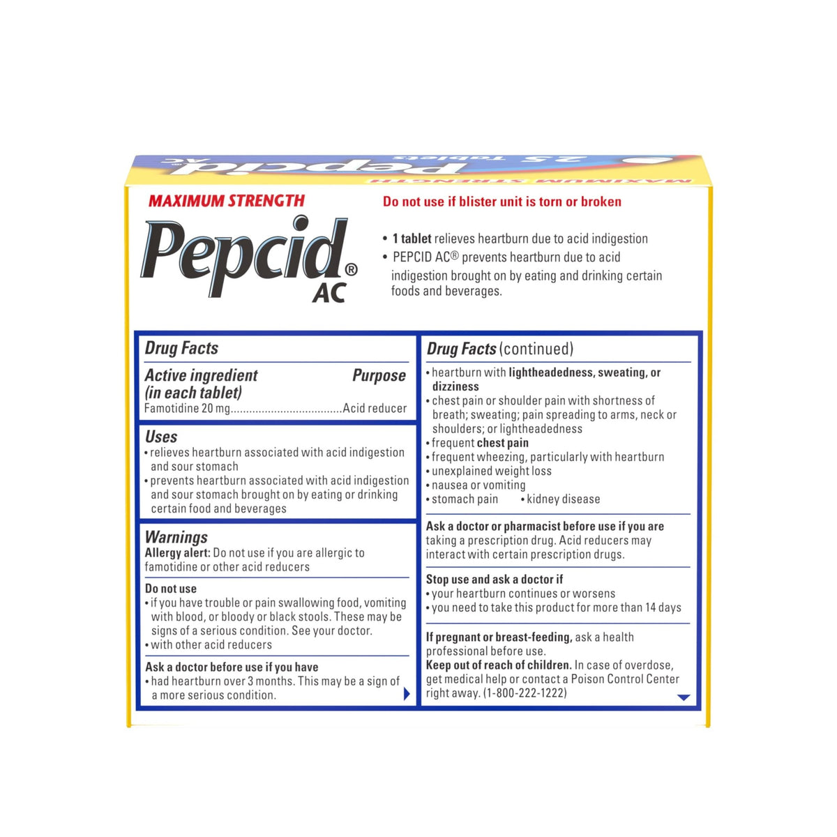Pepcid AC Maximum Strength Heartburn Relief Tablets, OTC Medicine Prevents & Relieves Heartburn & Acid Reflux Due to Acid Indigestion, 20mg Famotidine Acid Reducer, Fast-Acting, 25 ct - FENGGESTORE20