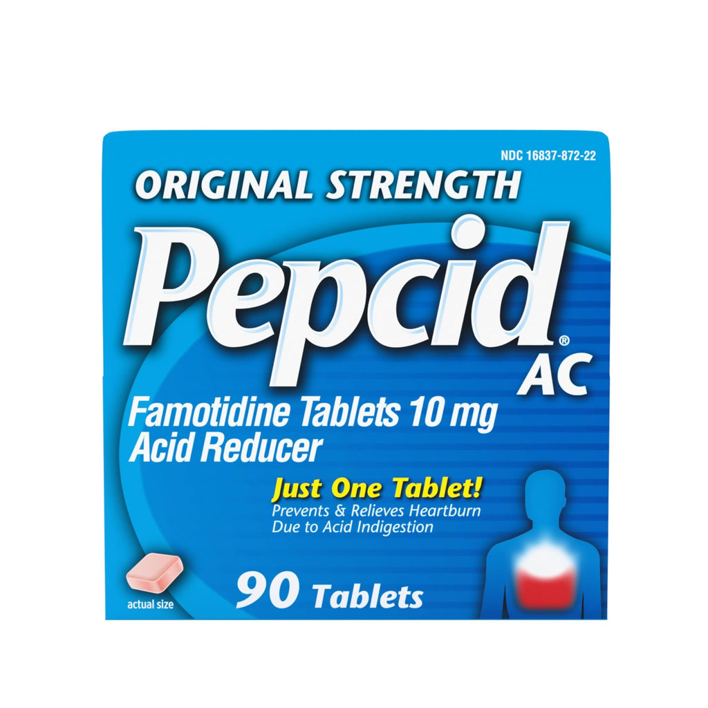 Pepcid AC Original Strength Heartburn Relief Tablets, OTC Medicine Prevents & Relieves Heartburn & Acid Reflux Due to Acid Indigestion, 10mg Famotidine Acid Reducer, Fast-Acting, 90 ct - FENGGESTORE20