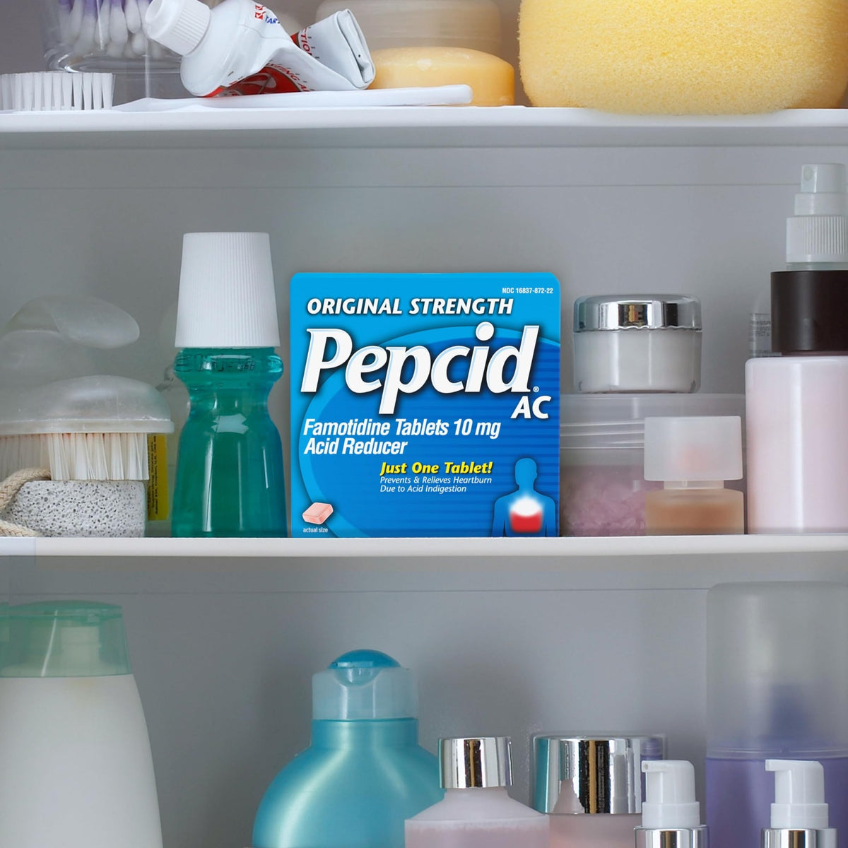 Pepcid AC Original Strength Heartburn Relief Tablets, OTC Medicine Prevents & Relieves Heartburn & Acid Reflux Due to Acid Indigestion, 10mg Famotidine Acid Reducer, Fast-Acting, 90 ct - FENGGESTORE20