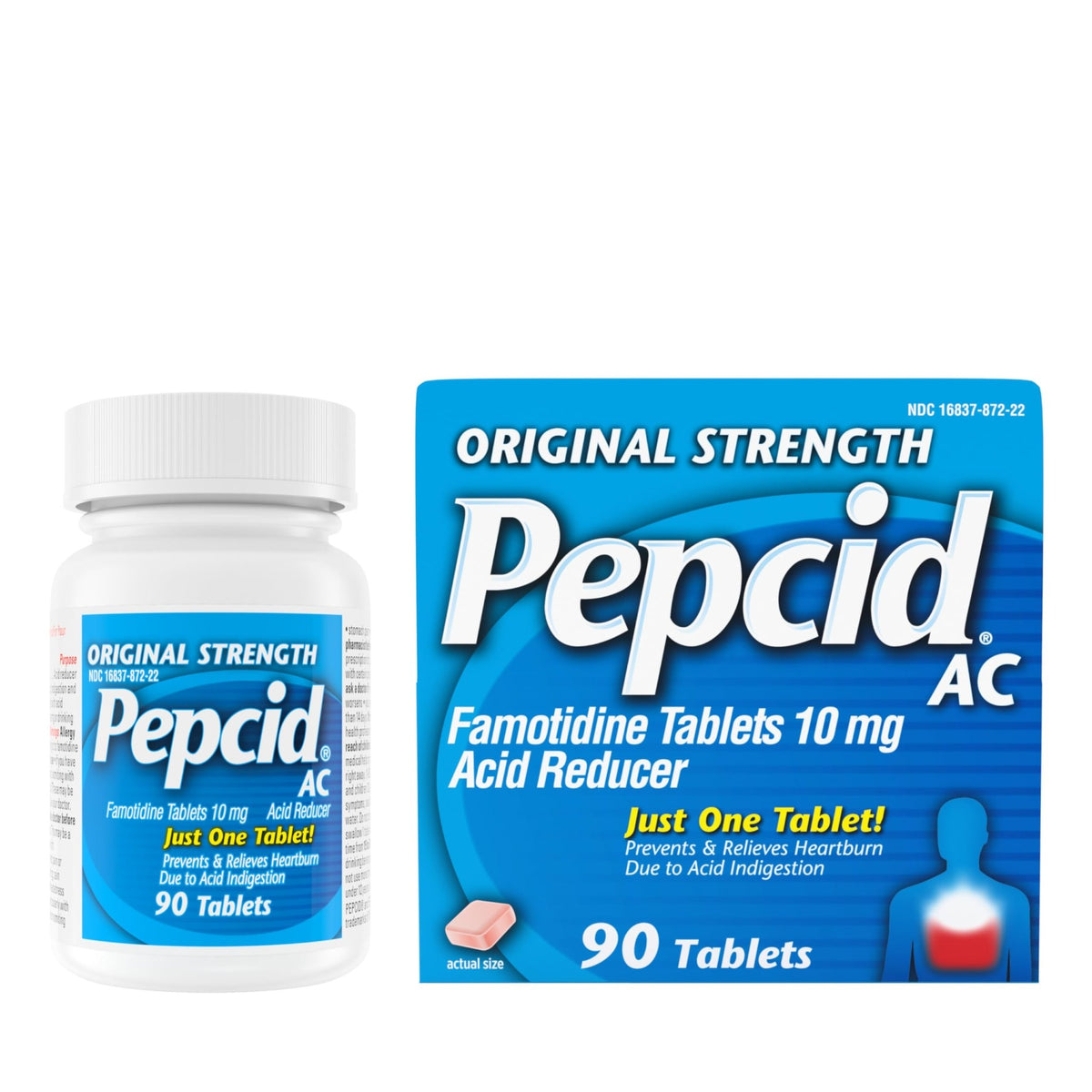 Pepcid AC Original Strength Heartburn Relief Tablets, OTC Medicine Prevents & Relieves Heartburn & Acid Reflux Due to Acid Indigestion, 10mg Famotidine Acid Reducer, Fast-Acting, 90 ct - FENGGESTORE20