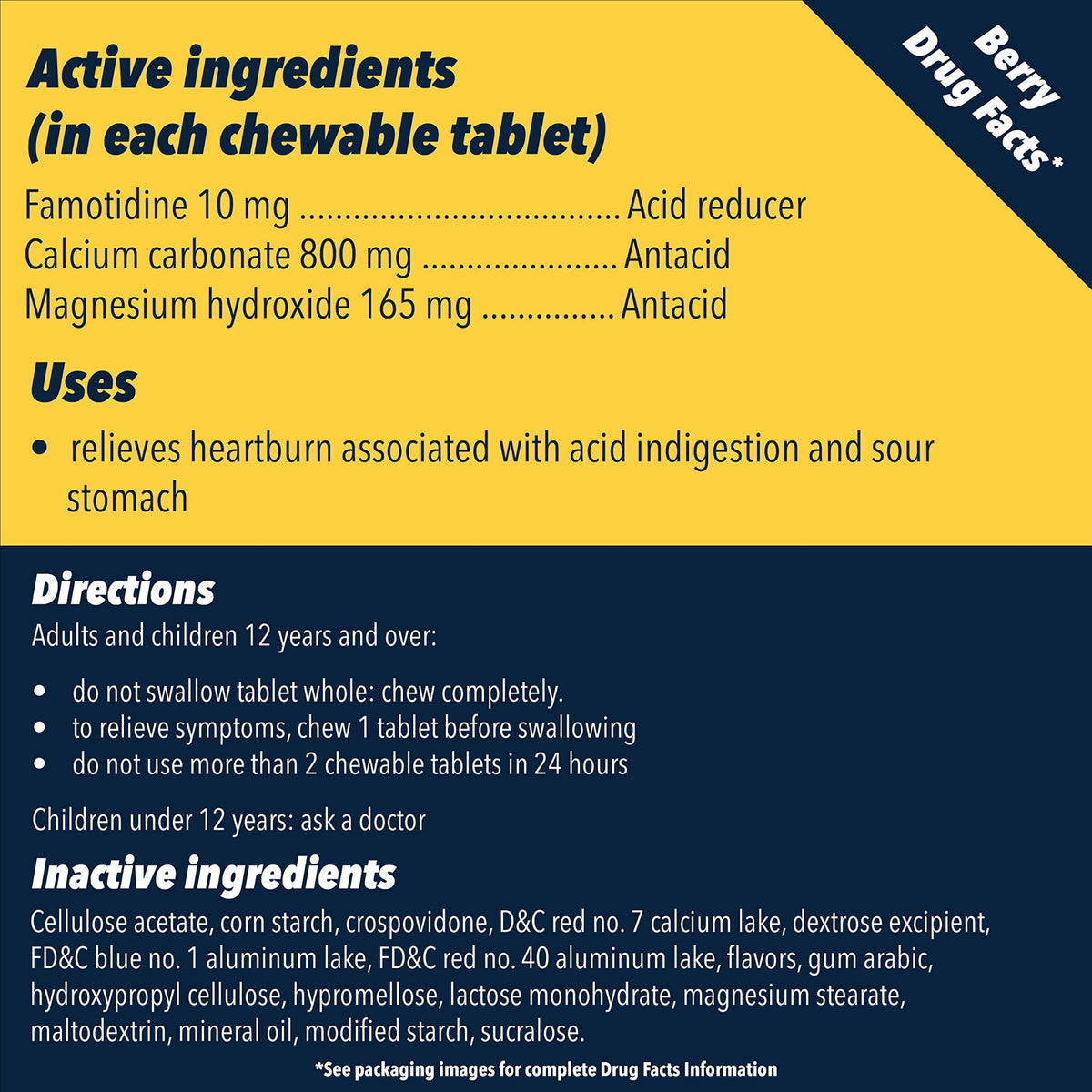 Pepcid Complete Acid Reducer + Antacid Chewable Tablets, 10mg Famotidine, 800mg Calcium Carbonate & 165mg Magnesium Hydroxide per Heartburn Medicine Tablet, Antacid Chews, Berry Flavored, 70 ct - FENGGESTORE20