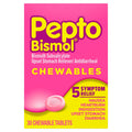 Pepto Bismol Chewable Tablets, Upset Stomach Relief, Nausea Relief, Heartburn Relief, Indigestion Relief, Anti Diarrhea Medication for Adults - 5 Symptom Relief, 30 ct - FENGGESTORE20